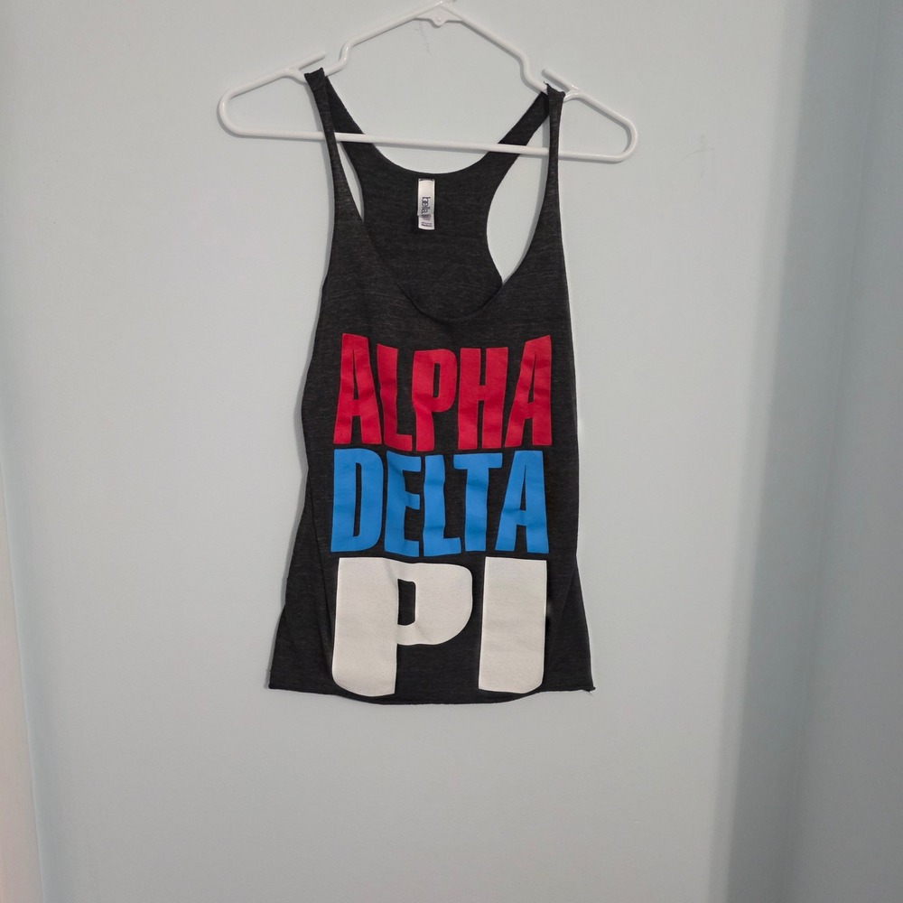Bella Alpha Delta Pi Sorority Tank Top Womens Medium Gray Racerback Tri-blend